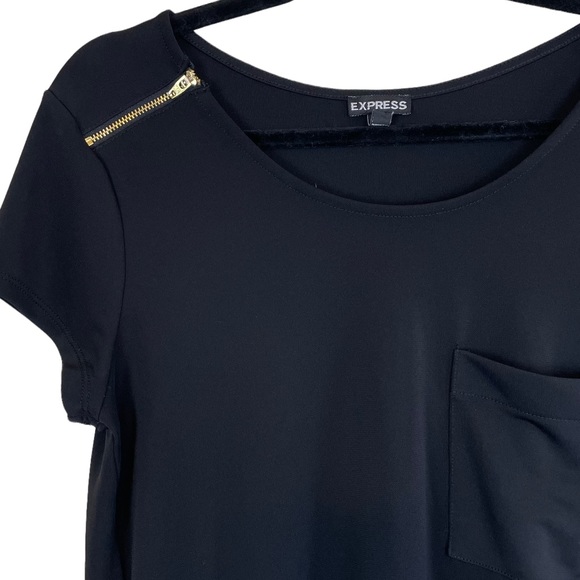 Express Gold Zipper Shoulder Stretchy Career Blouse Black Size Medium Spandex M - Picture 8 of 13